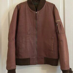 Diesel Leather Bomber Jacket Brown Distressed Oversized Y2K